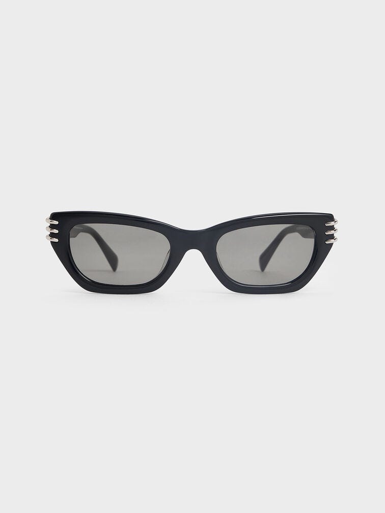 Recycled Acetate Metallic-Accent Angular Cat-Eye Sunglasses