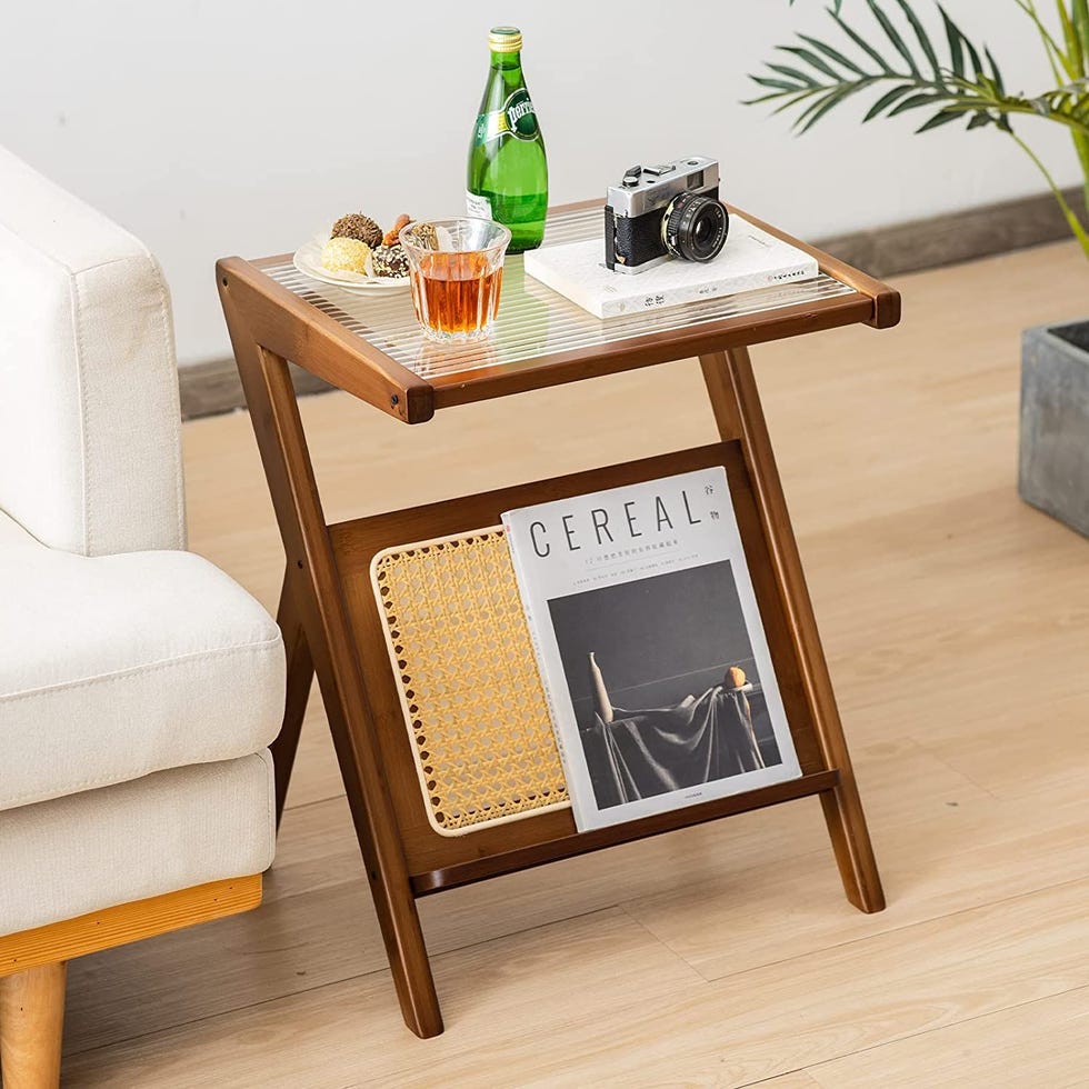 Bamboo End Table With Magazine Rack