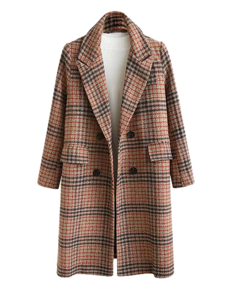 Plaid Double Breasted Peacoat 