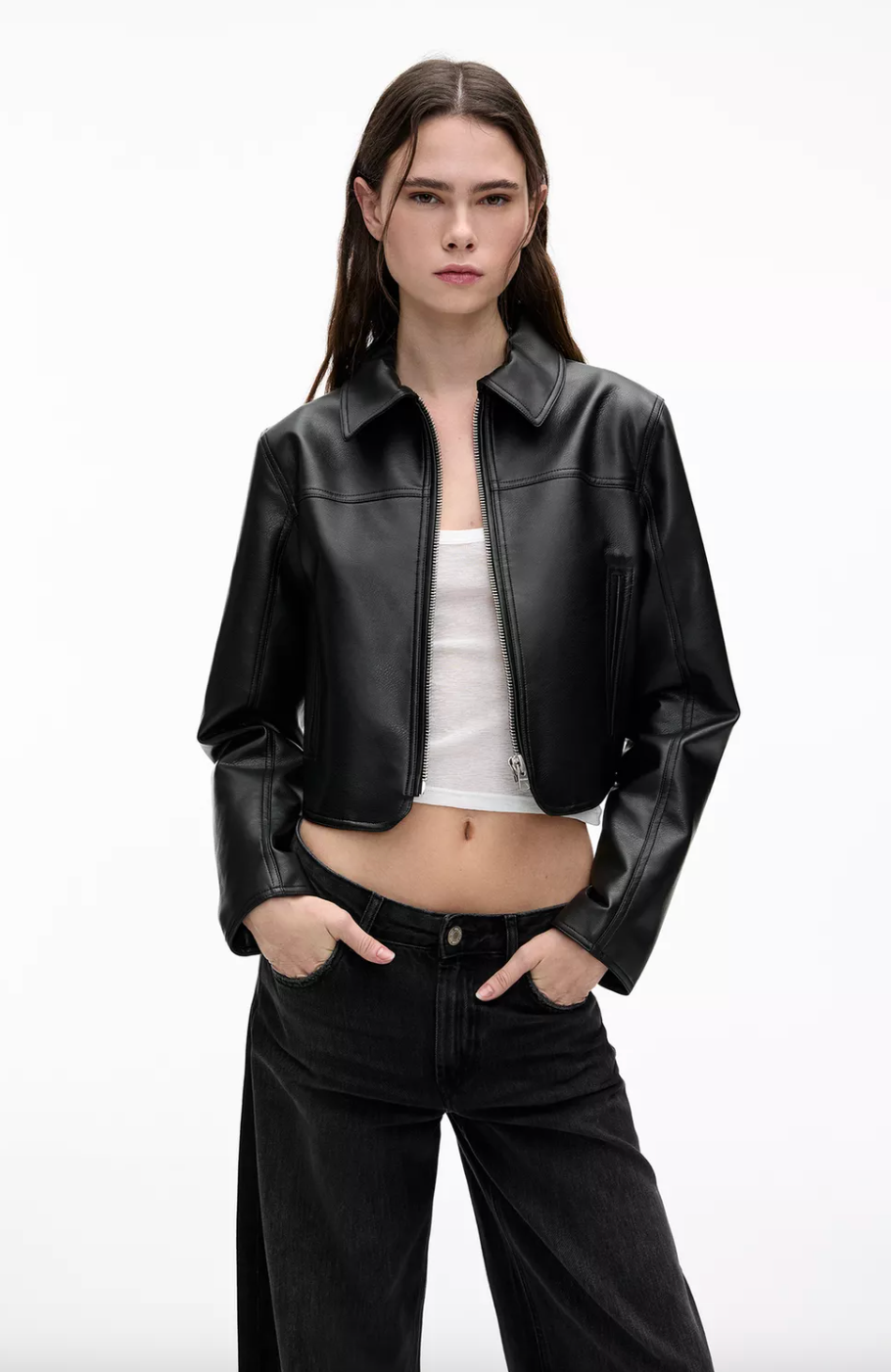 Cropped Faux Leather Jacket