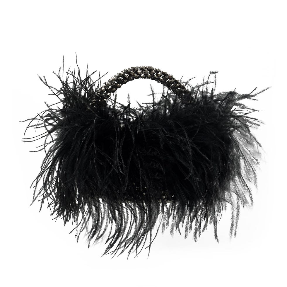 Real Natural Ostrich Feather Beaded Handbag